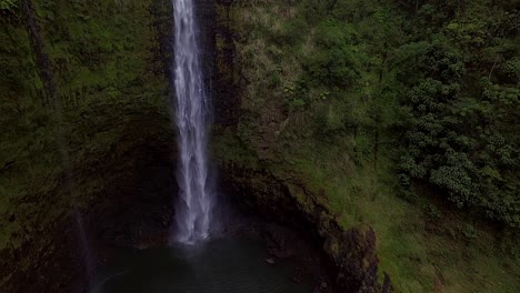drone footage of akaka falls in hawaii - pan down, pan up, and pull away