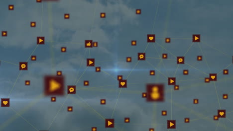 Animation-Eines-Globus-Mit-Verbindungen-Und-Datenverarbeitung-über-Wolken