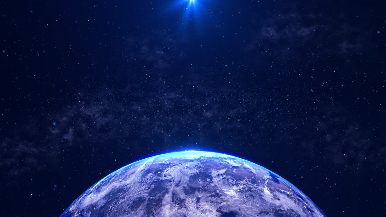 Modernes digitales globales Netzwerk um den Planeten Erde, Visualisierung des World Wide Web, Sonnenaufgang, Blick auf die Erde.