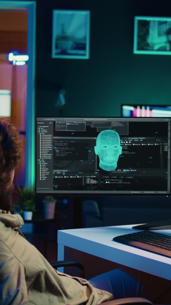 Developer Working on Artificial Intelligence with 3D Human Model