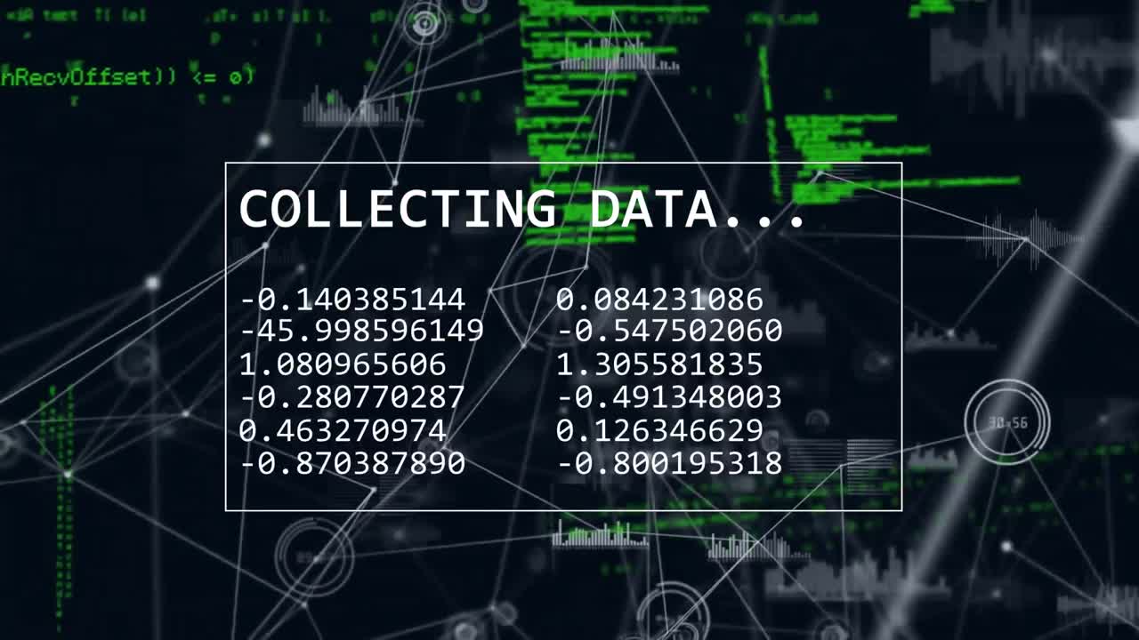 animación del procesamiento de datos y la red de conexiones