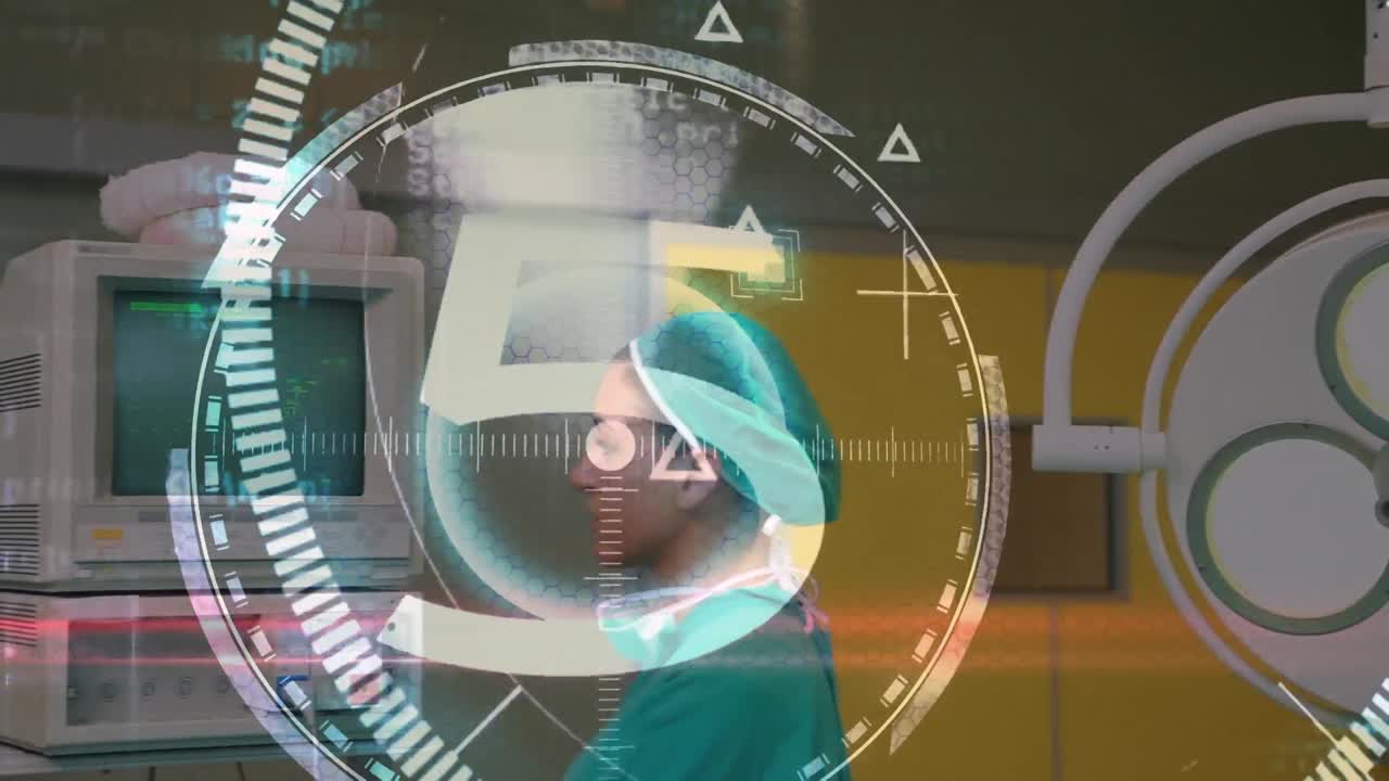 animación del conteo de la doctora caucásica con monitor