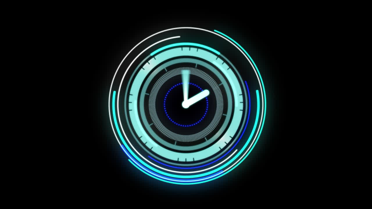 Animation of scope scanning with clock over black background