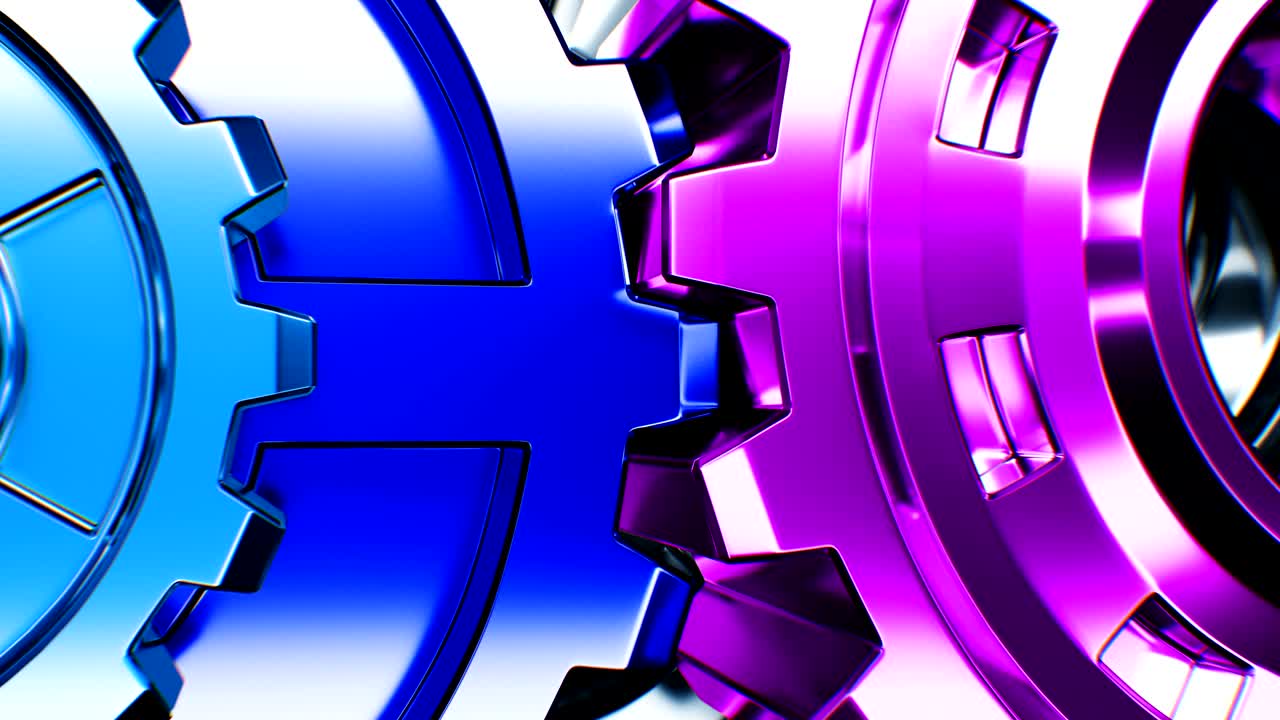 engranajes futuristas girando en el mecanismo de trabajo de primer plano. animación en bucle 3d. proceso de trabajo abstracto. trabajo en equipo concepto de negocio y tecnología.