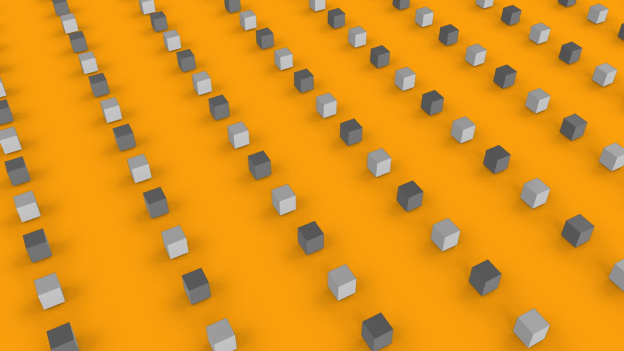 animación de tubos de ensayo de química sobre filas de cubos sobre un fondo naranja