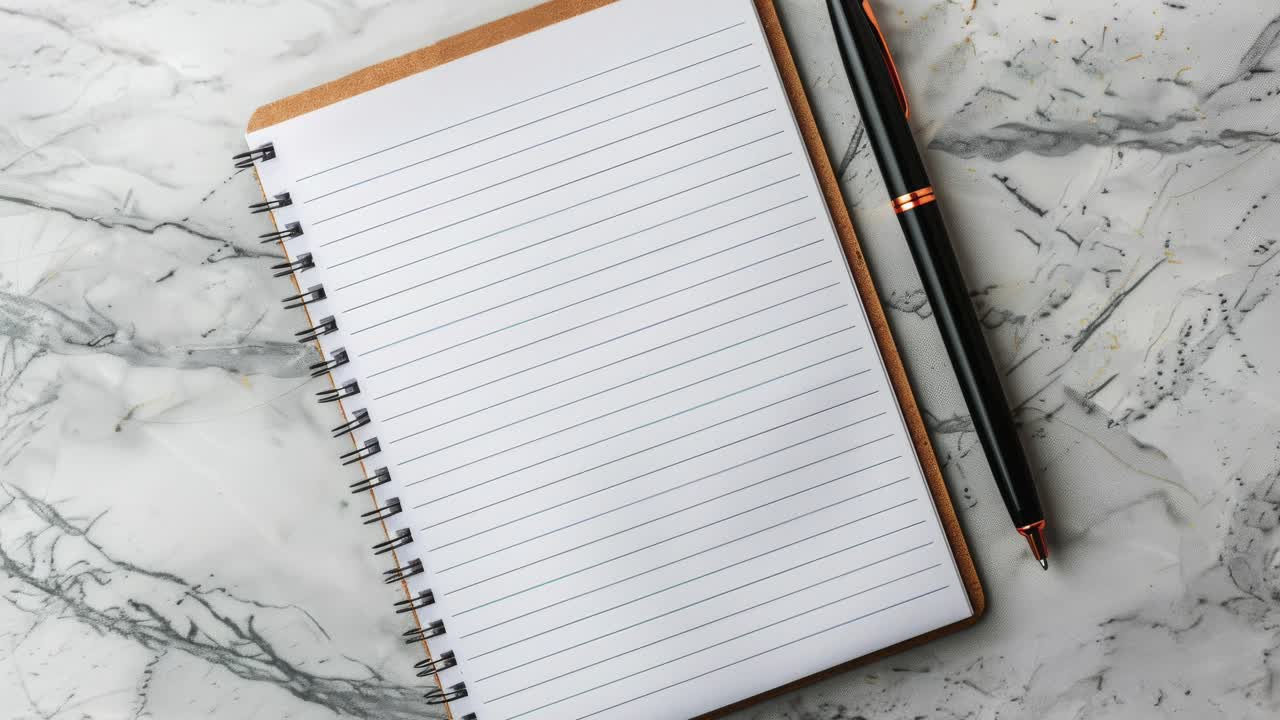 Open Notebook With Pen on Marble Surface