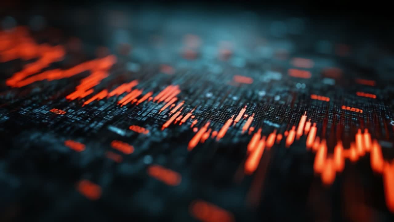 Visualização Dinâmica de Sinais de Dados com Ondas Vermelhas Intensas e Fundo Digital Detalhado Representando o Fluxo de Informações e Análises