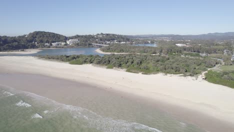 Gente-En-La-Playa-De-Palmeras-Cerca-De-La-Desembocadura-Del-Arroyo-Currumbin-En-Gold-Coast,-Qld,-Australia