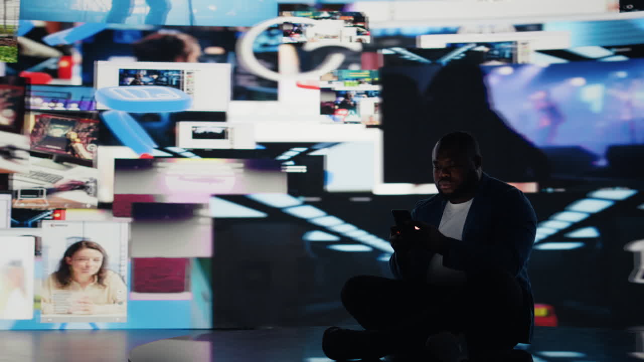 Modern guy holding his phone expressing harmful effects of social media