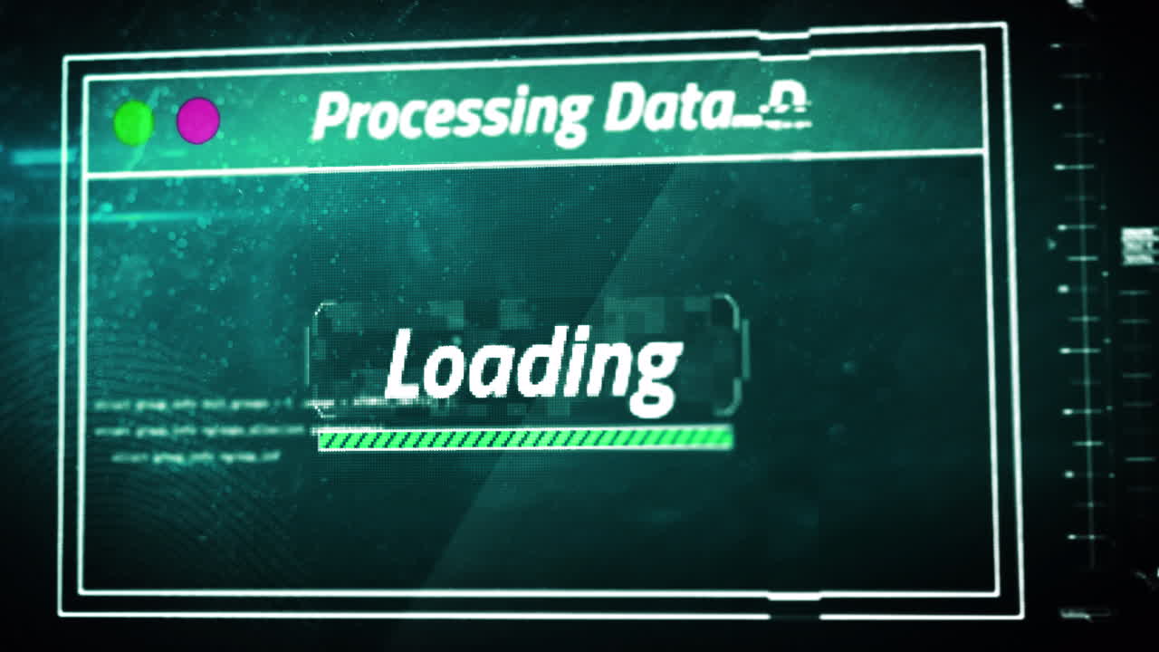 Animation of loading processing data text flashing digital interface