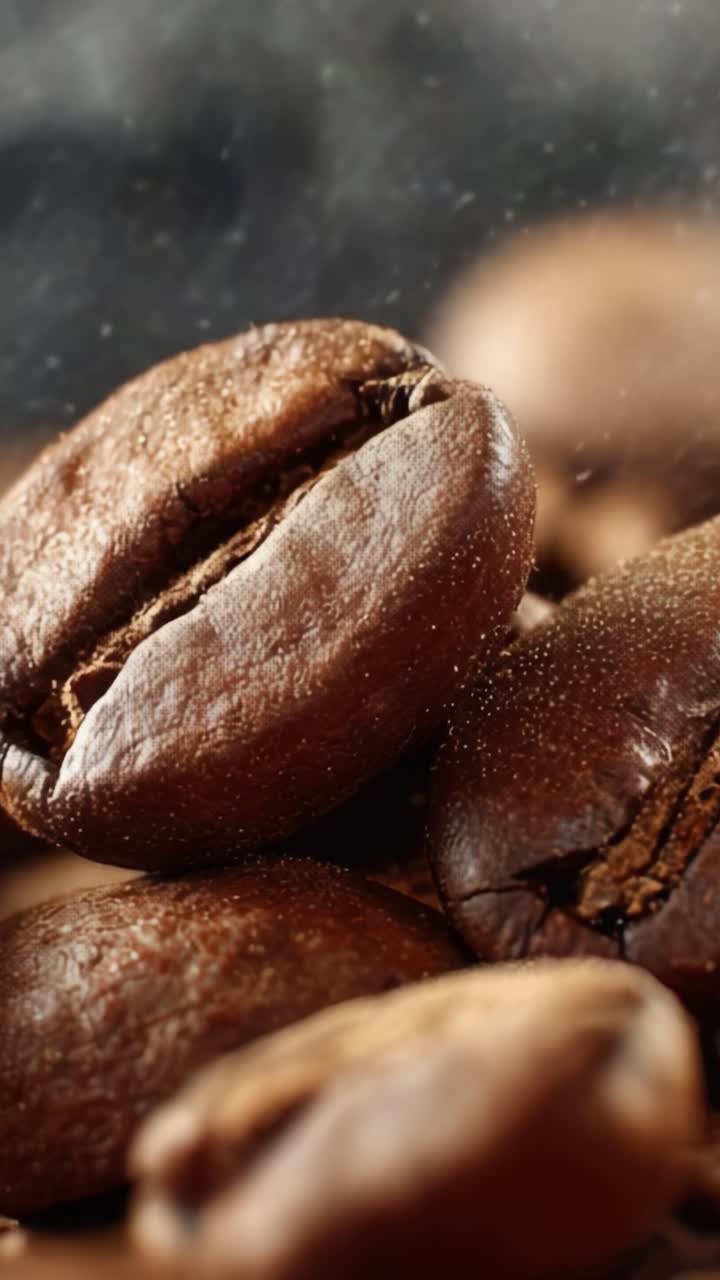 Et nærbillede af friskristede kaffebønner fanget i to fantastiske billeder for den ultimative kaffeelskeroplevelse.