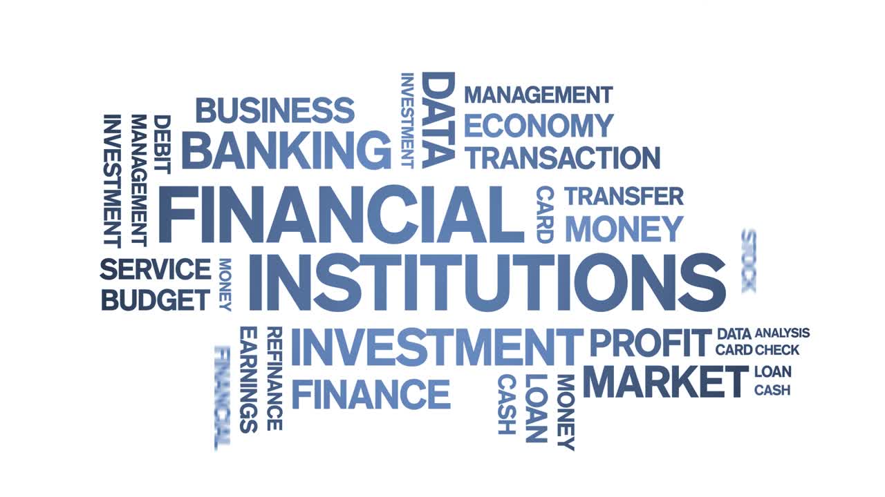 4k Financial Institutions Animated Tag Word Cloud,Text Animation seamless loop.
