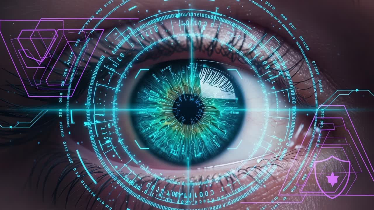 A Futuristic Glimpse: The Eye as a Digital Interface Highlighting the Intersection of Biology and Technology, Showcasing Advanced Vision in a New Era