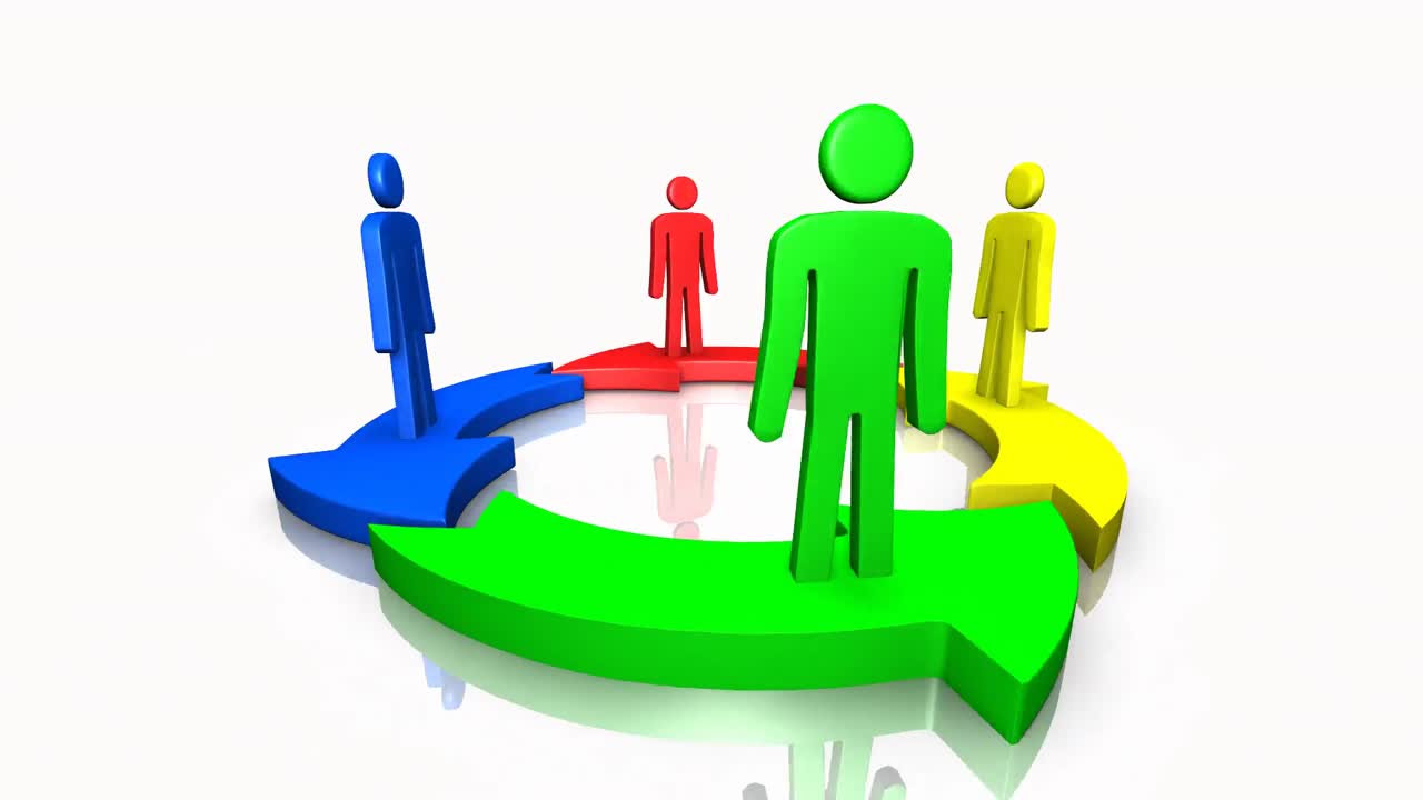 화살표와 회전으로 연결된 다채로운 문자