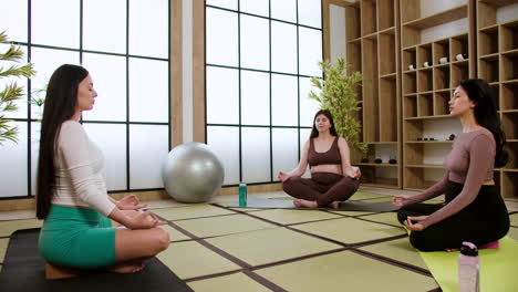 Frauen-Machen-Yoga-Drinnen