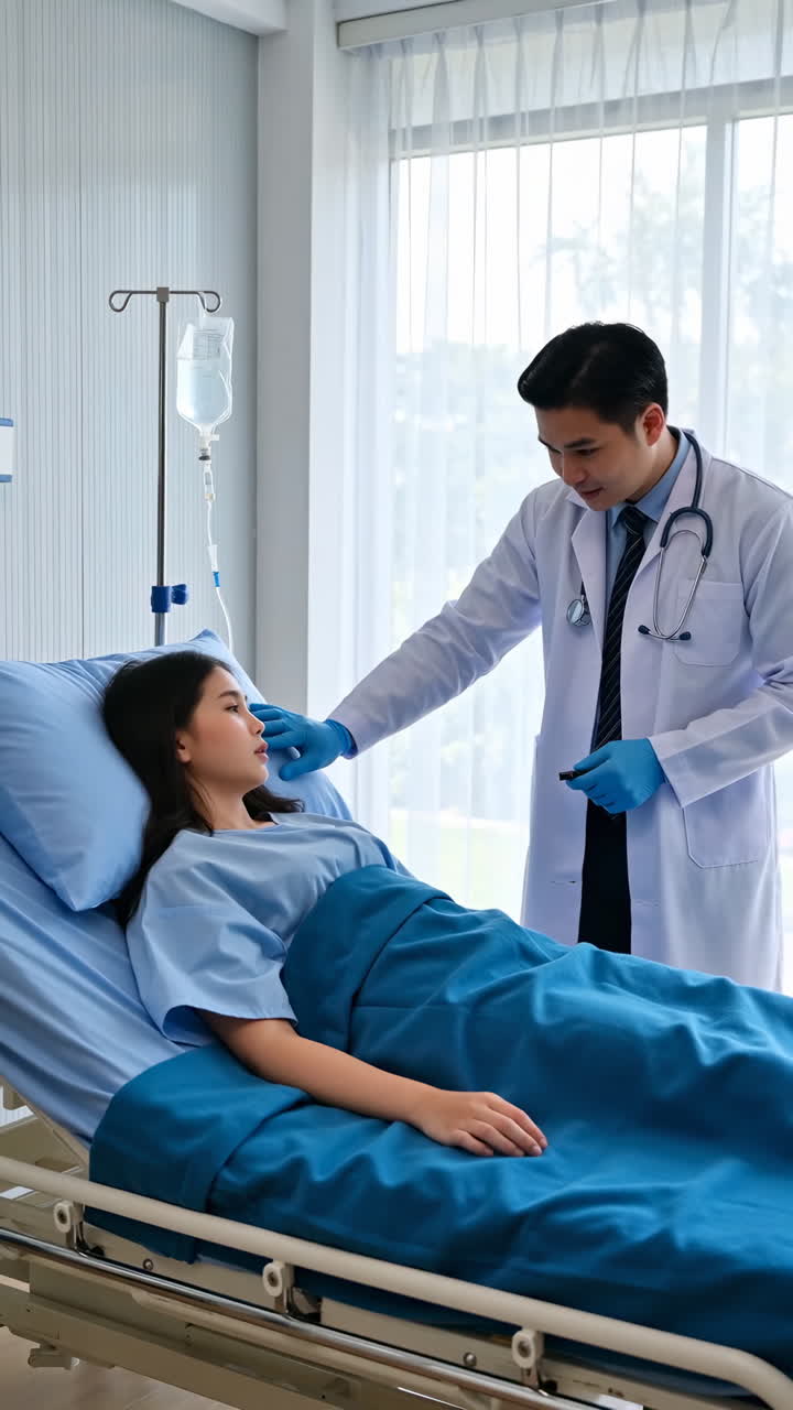 Doctor checking on a patient in a hospital room