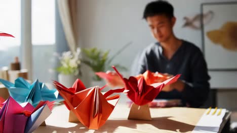 pájaros de origami en acción