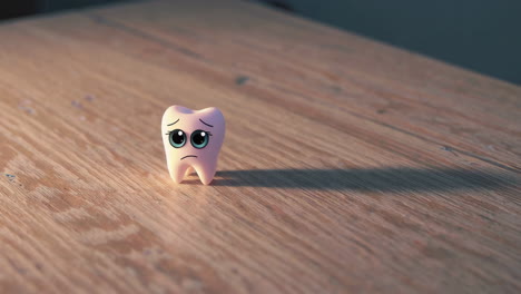 sad tooth on wooden table