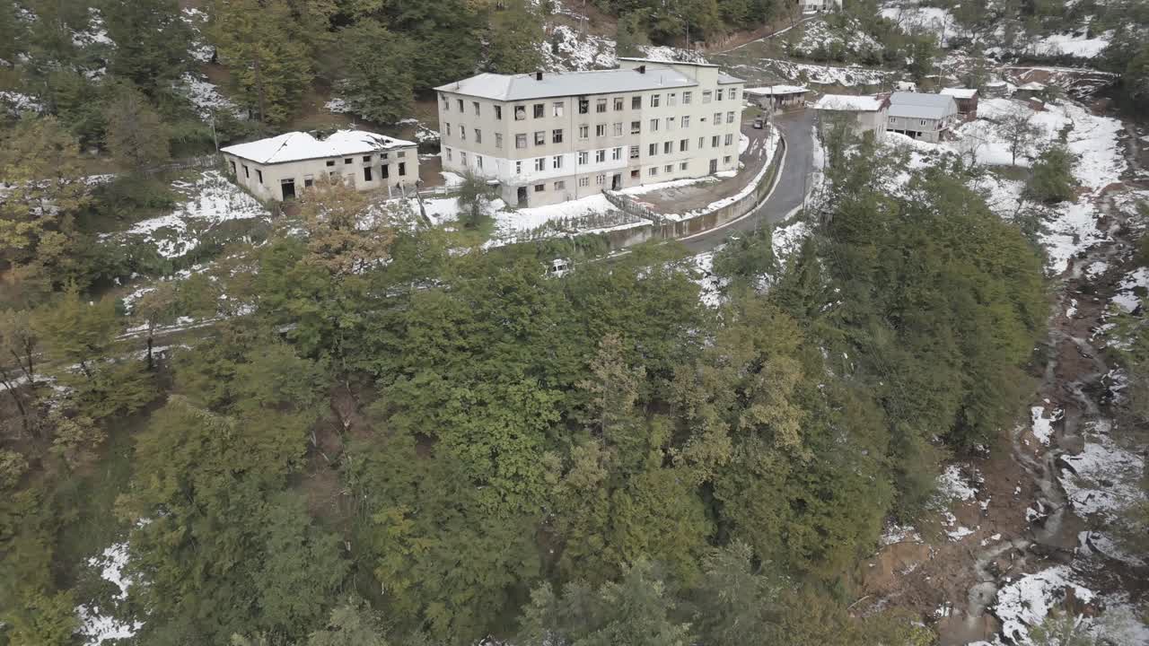 Cinematic daytime drone footage of a church in Ajaria, Georgia.