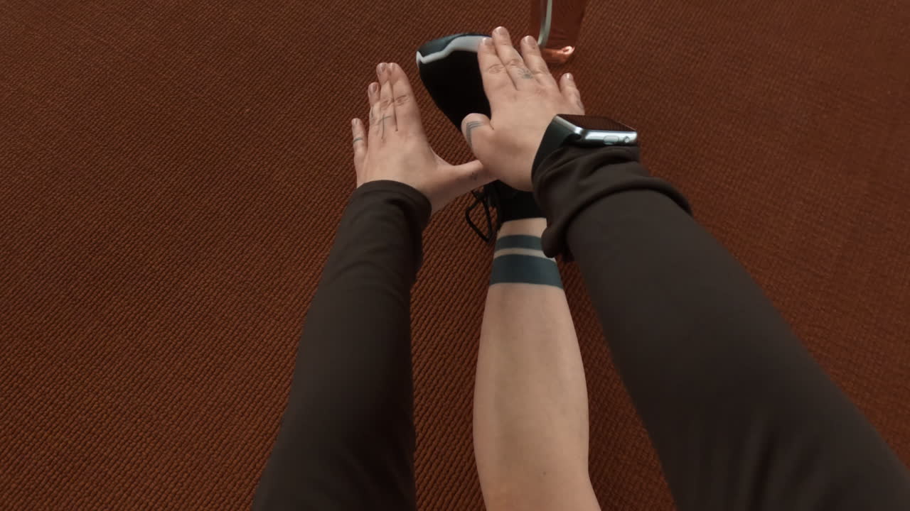 First-Person View of a Person Exercising and Stretching