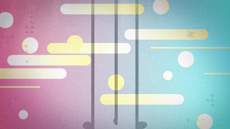 Animation of multicolored bars, circles, symbols and black strings against abstract background