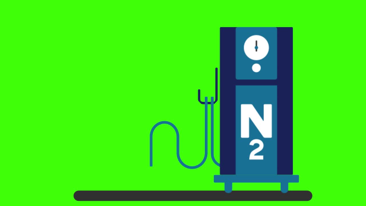 2D animated illustration of a nitrogen pump on a green screen