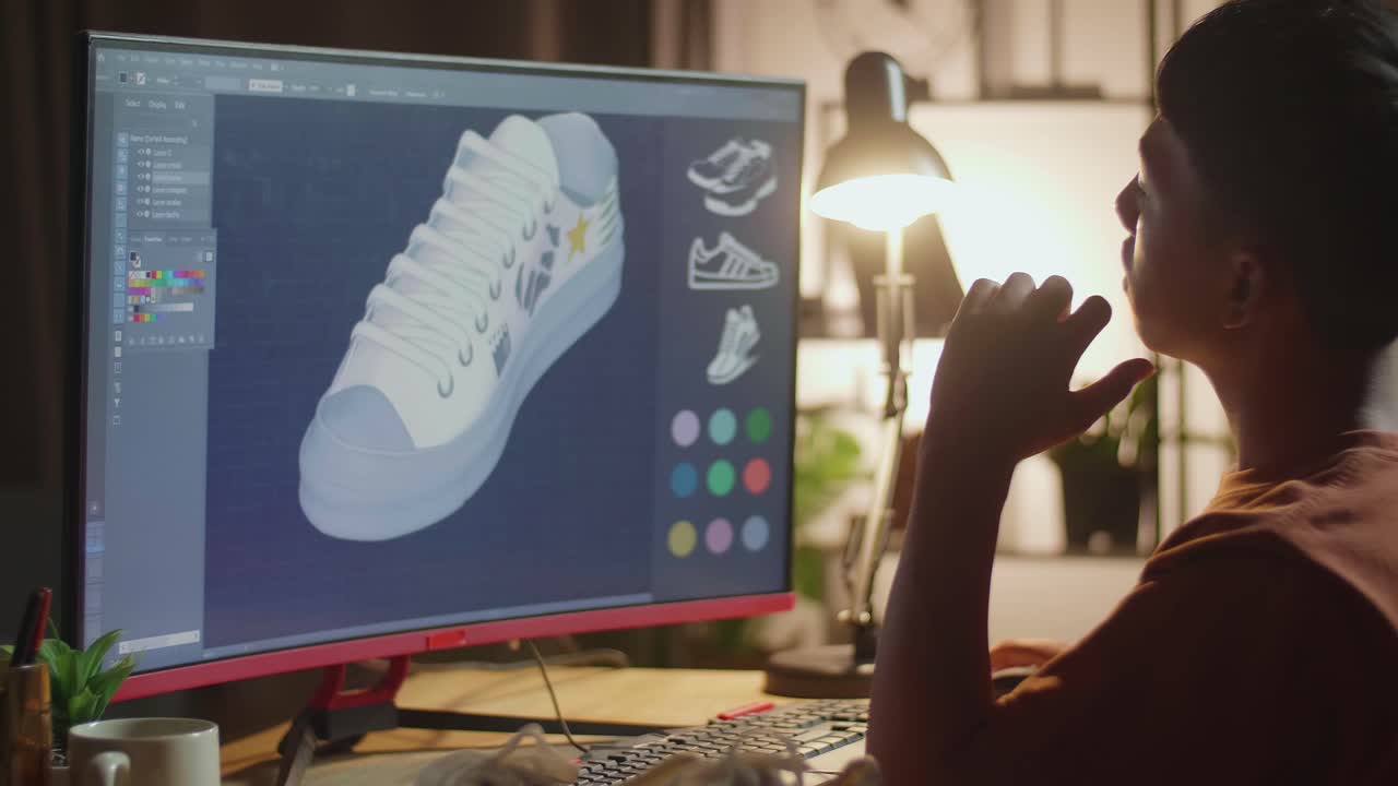Person designing shoes on a computer | Premium Stock Video Footage