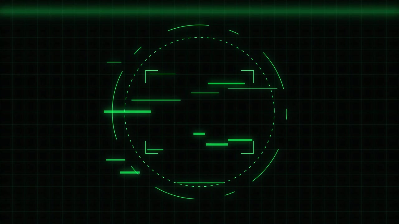 Digital Green HUD Interface with Scanning Circle and Data Lines