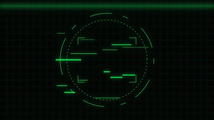 Digital Green HUD Interface with Scanning Circle and Data Lines