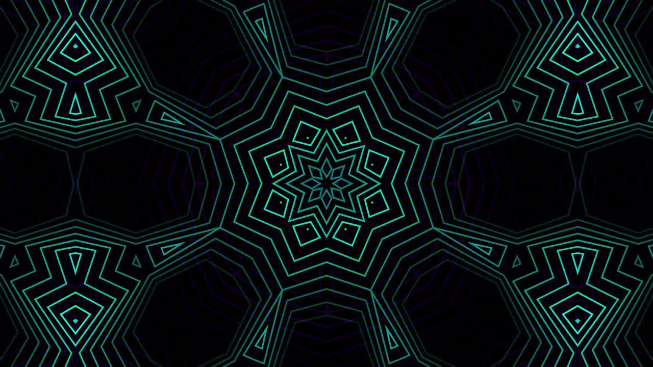 Kaleidoscopic shapes moving hypnotically on black background
