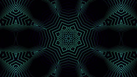 Kaleidoscopic-shapes-moving-hypnotically-on-black-background