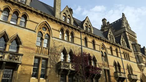 the gothic style windows of the meadow building at chris church college in oxford, england