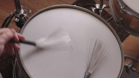 Jazz-Drummer-Plays-Up-Tempo-Snare-Drum-With-Brushes,-Overhead