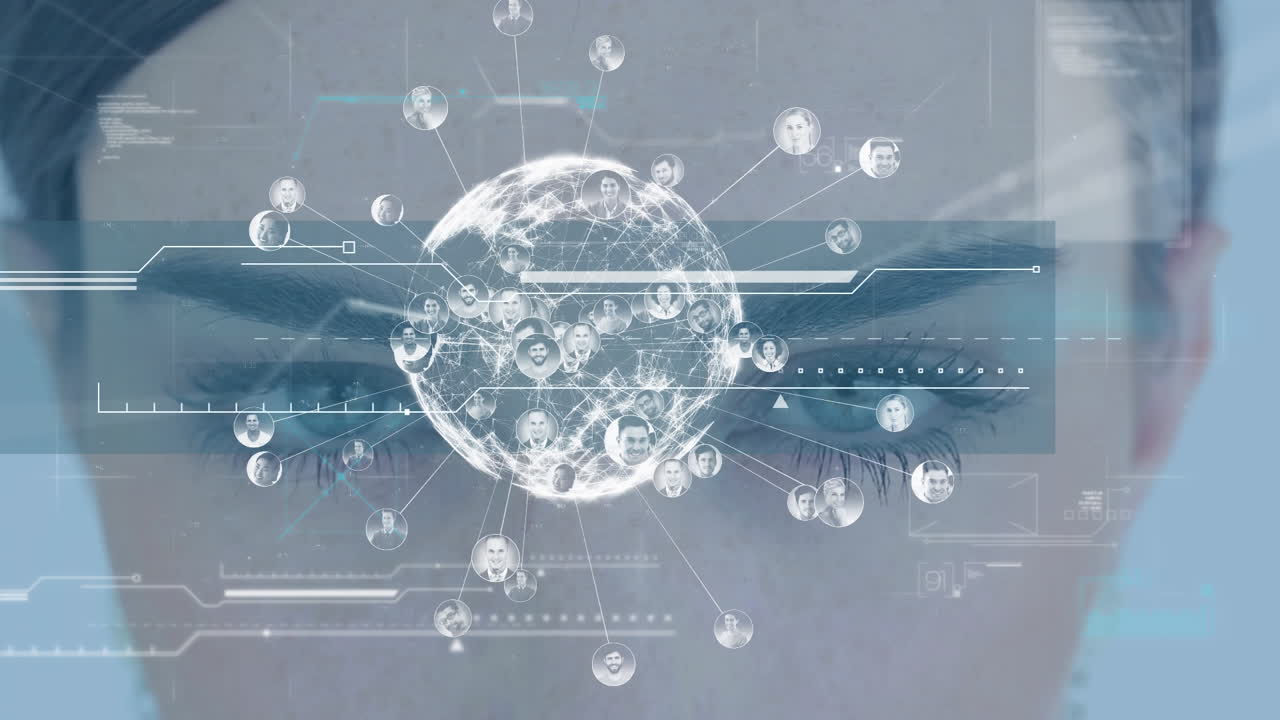 백인 여성의 얼굴 위에 지구와 연결의 애니메이션