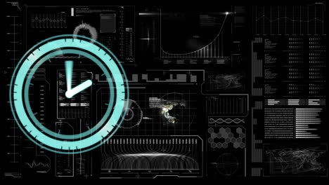 animation of clock moving over screen with diverse data