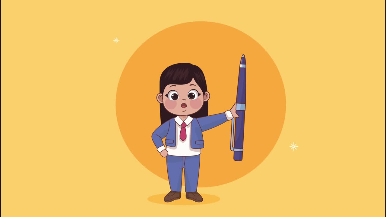 chica estudiante con animación de pluma