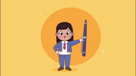 student girl with pen animation