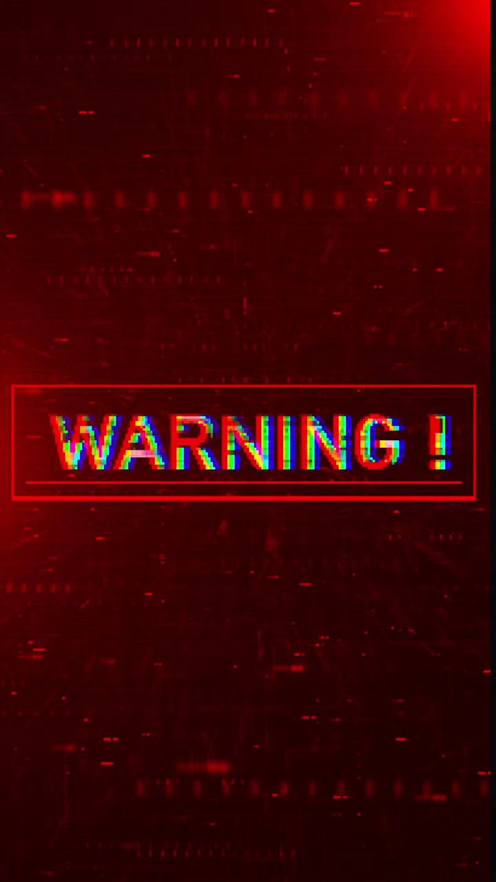 Red digital warning alert background with glitch text cyber distortion scanning noise and urgent