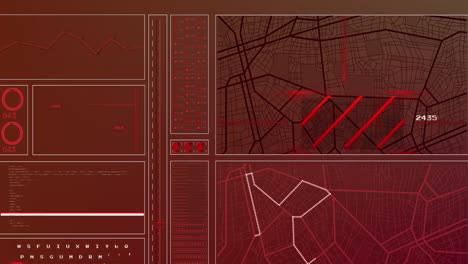 animación de mapas digitales y procesamiento de datos por computadora sobre un fondo oscuro.
