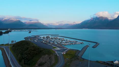 4K-Drone-Video-of-Boats-and-Ships-in-Port-Valdez-in-Valdez,-AK-during-Sunny-Summer-Day