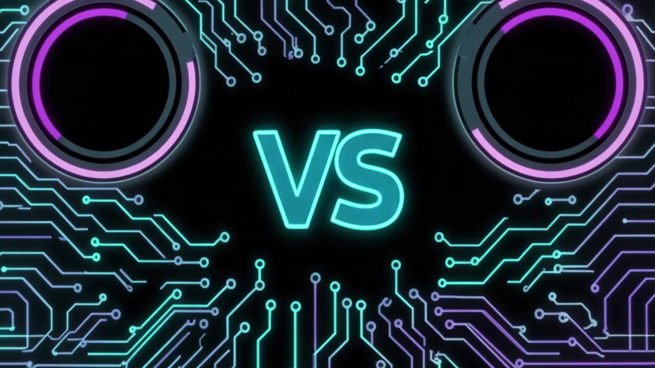 Schermata Versus con sfondo di circuito digitale luminoso