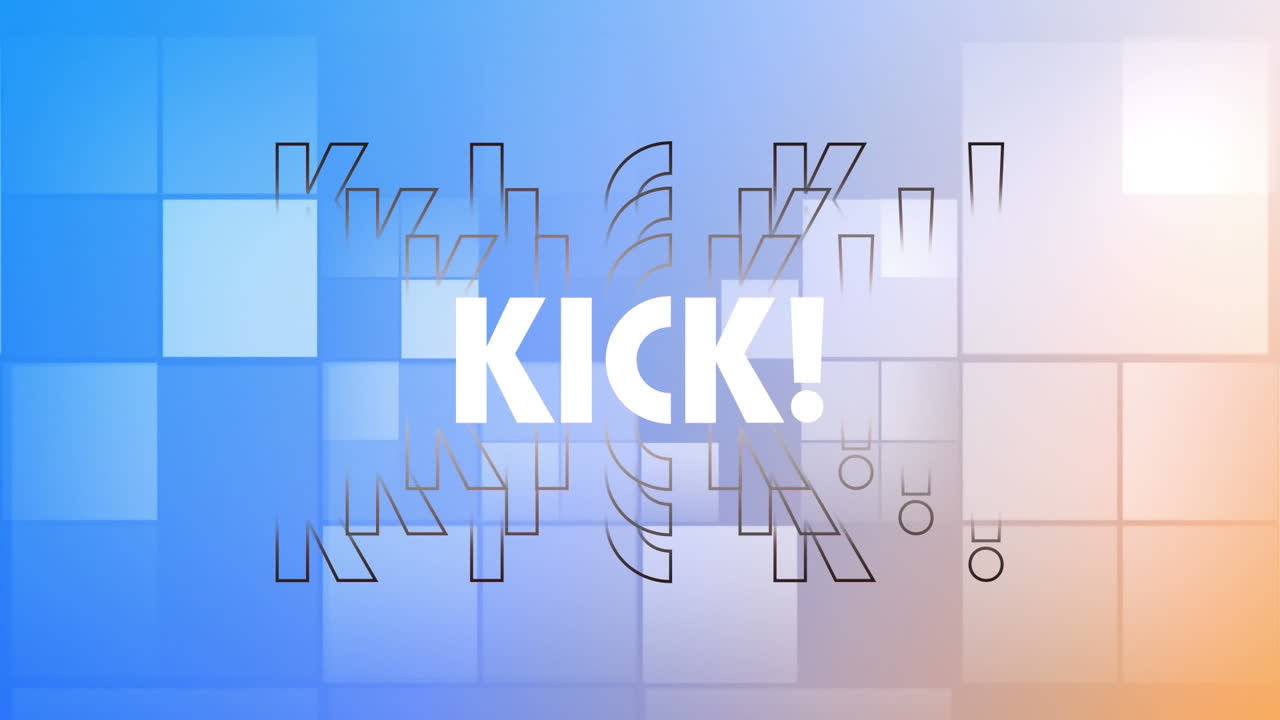 Animation of kick text over colorful geometrical shapes