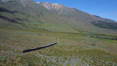 argentina atacama train in nature, zooming out aerial view