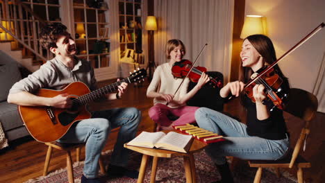 friends making music at home