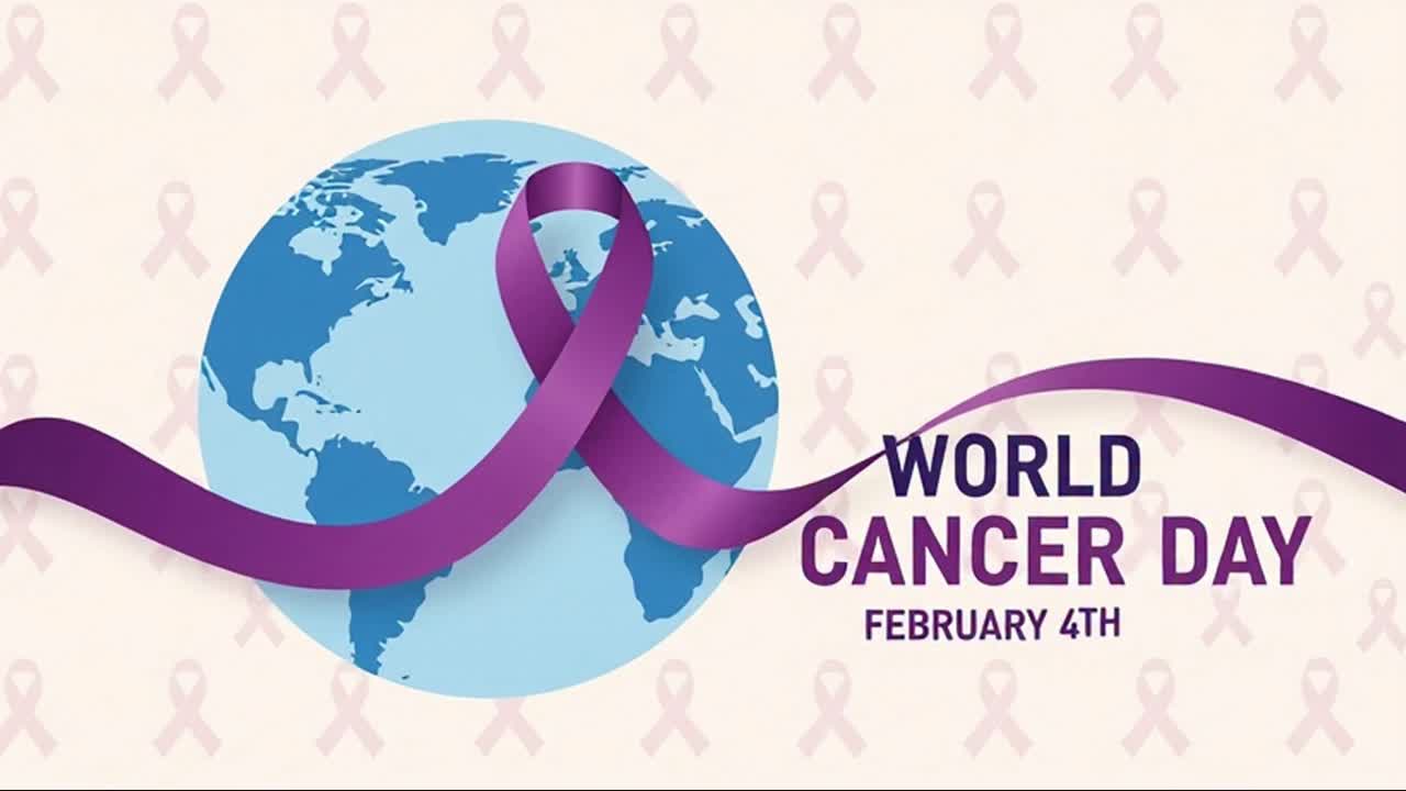 Animazione nastro viola di sensibilizzazione sulla giornata mondiale contro il cancro