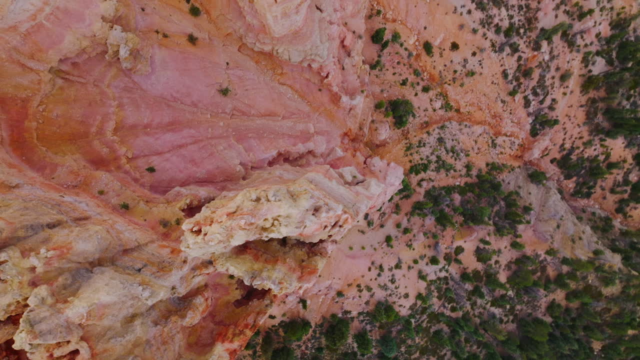 Aerial View of Colorful Rock Formations in a Desert Landscape