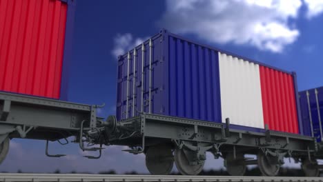 train and containers with the flag of france. railway transportation. seamless loop 4k