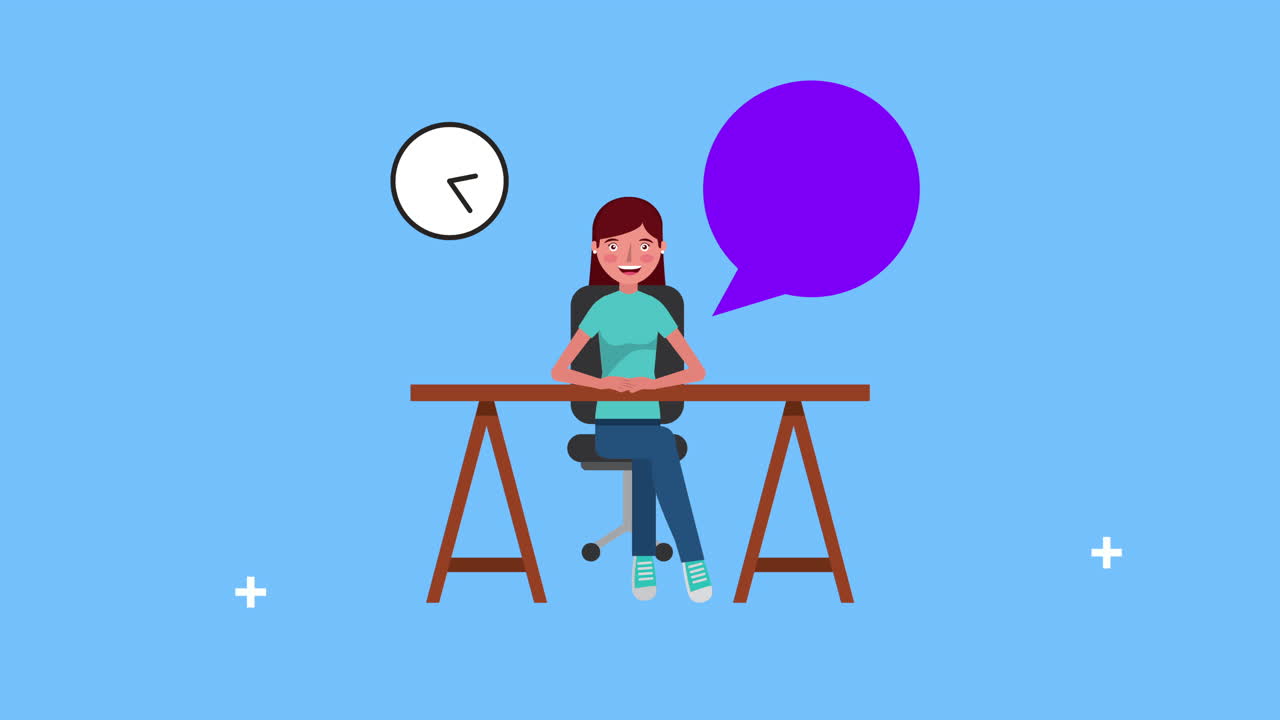 young businesswoman in the office working with speech bubble