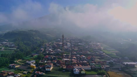 aerial view of the village on the slopes of mount sumbing indonesia