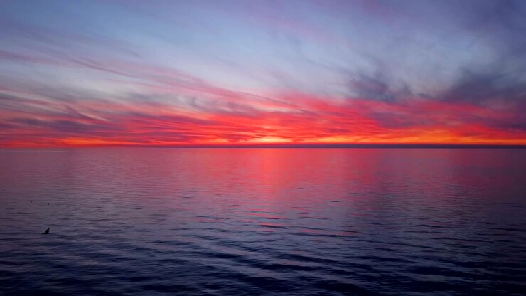 Sunset taking off from water surface, Croatia.